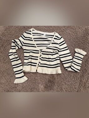 Full Tilt Cream and Black Striped Button-Front Cardigan